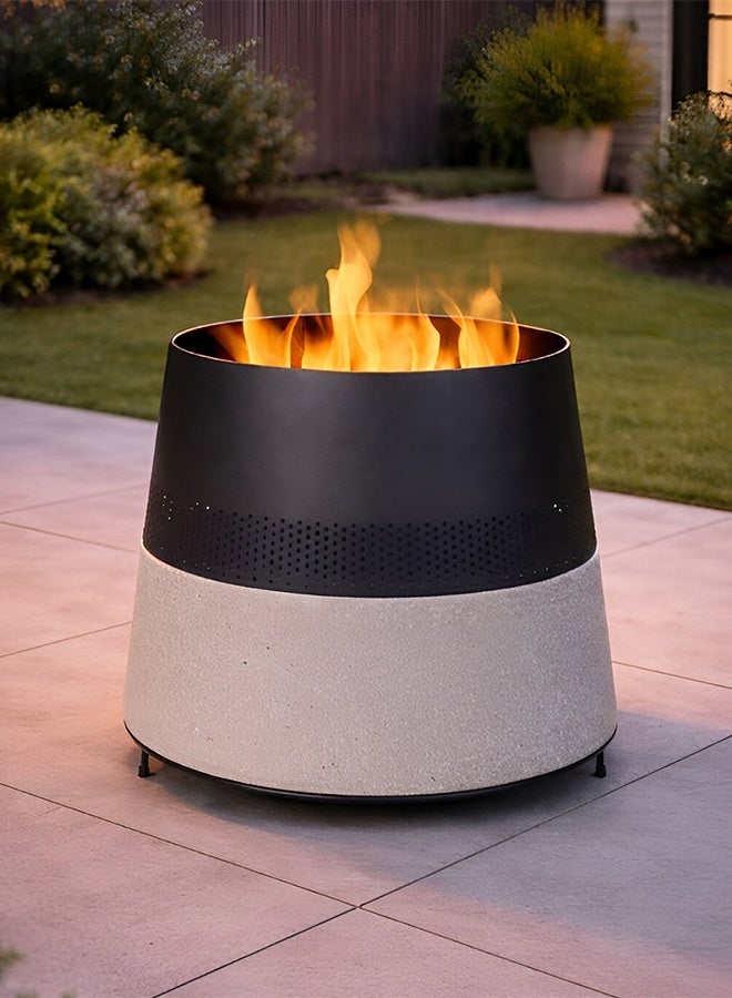 كادي ون موقد نار خارجي من المعدن والحجر الصناعي للحديقة والفناء، حفرة نار بتصميم معدني مقاوم للحرارة العالية، مدفأة حطب متعددة الاستخدامات بقاعدة ثابتة، موقد تدفئة وديكور مثالي للجلسات الخارجية - Image 1